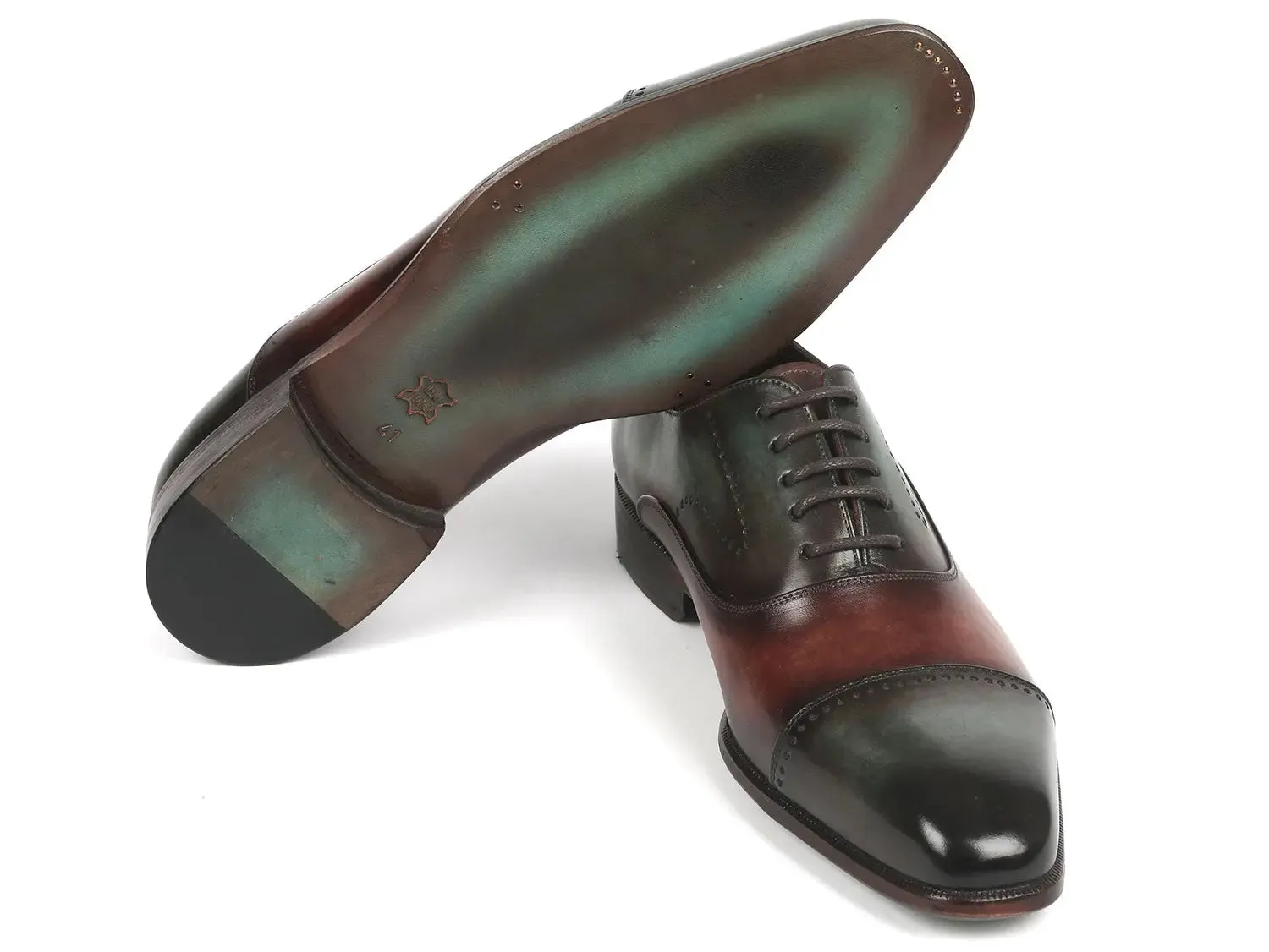 Paul Parkman Schuhe Paul Parkman Herren Cap Toe Oxfords in Grün & Braun