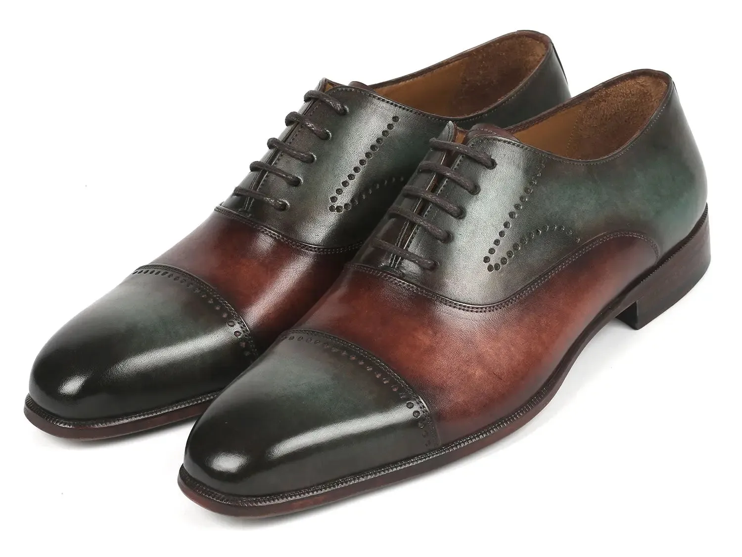 Paul Parkman Schuhe Paul Parkman Herren Cap Toe Oxfords in Grün & Braun