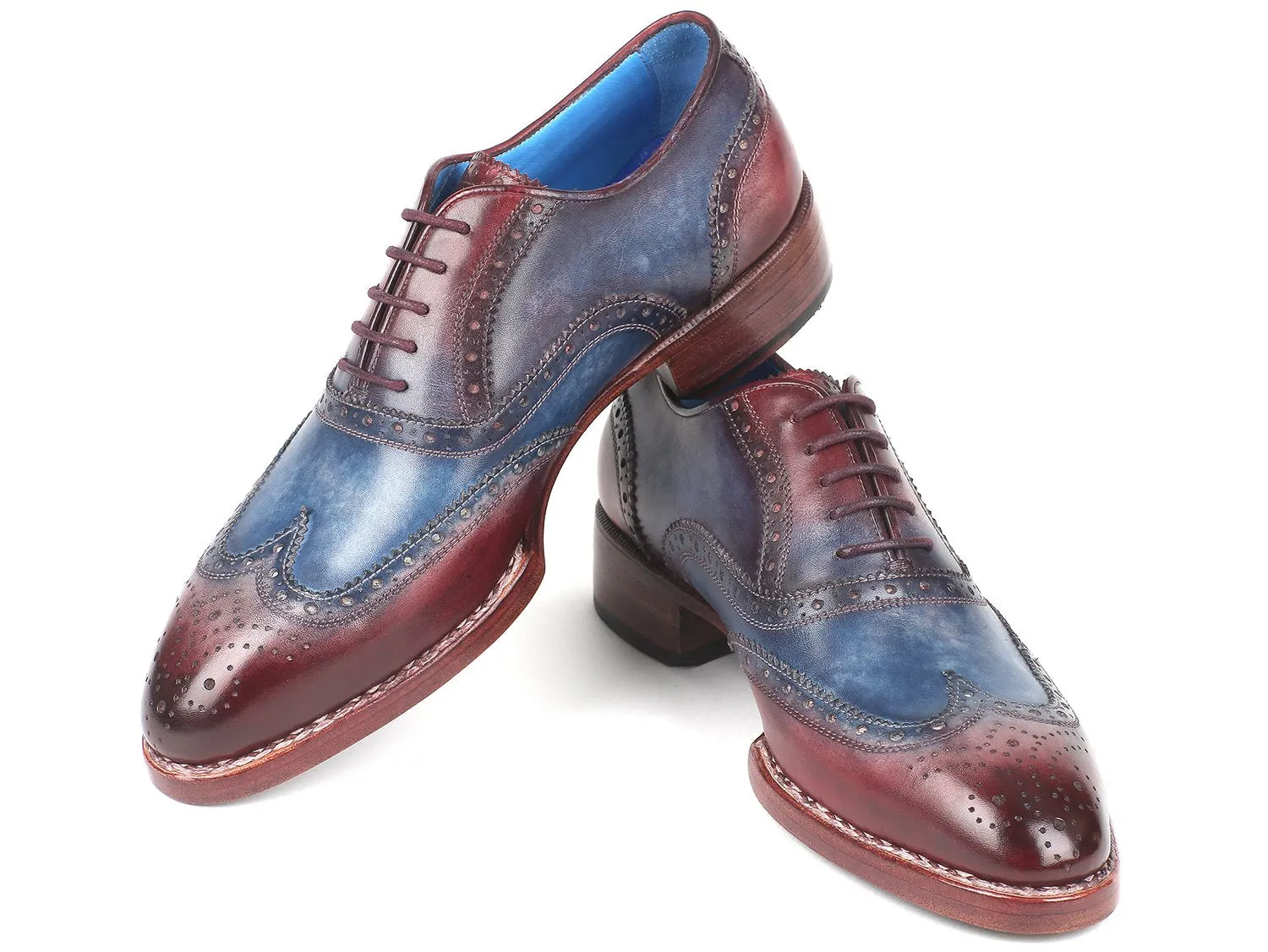 Paul Parkman Schuhe Paul Parkman Herren Goodyear-Beschlagene Wingtip Oxfords in Blau & Bordeaux