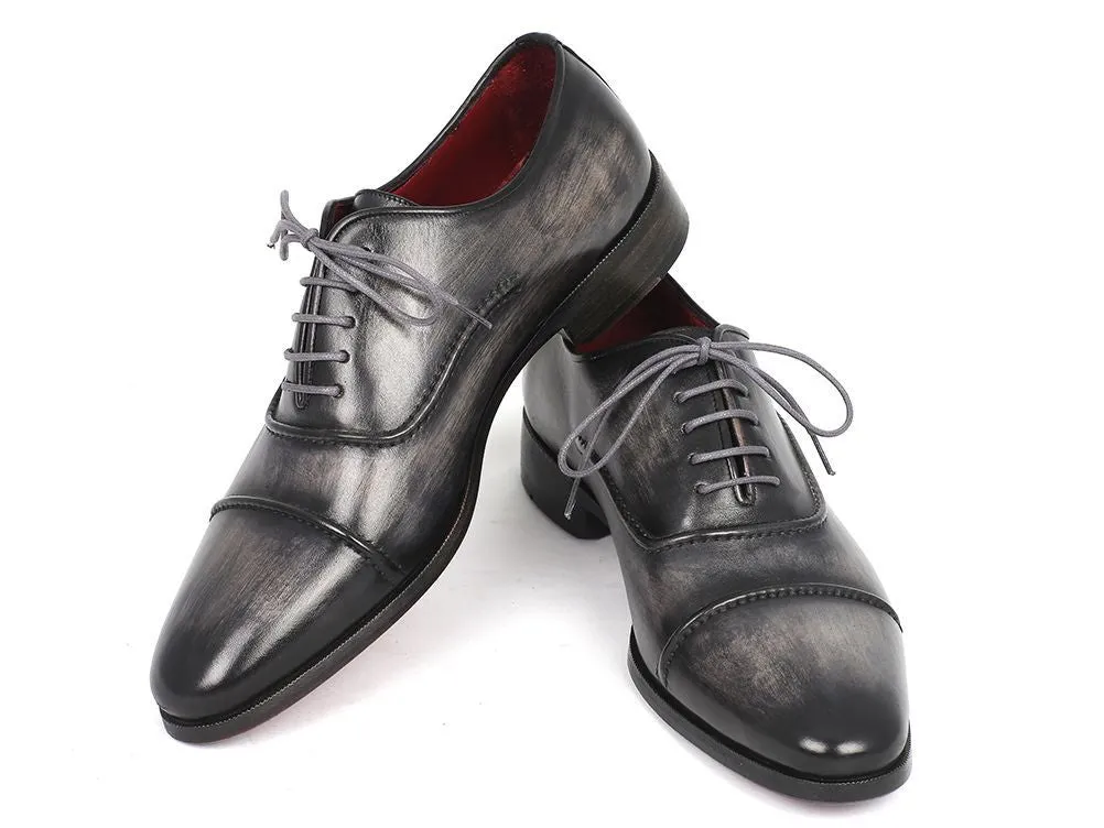 Paul Parkman Schuhe Paul Parkman Herrenhandbemalte Cap-Toe-Leder-Oxfords in Grau & Schwarz