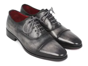 Paul Parkman Schuhe Paul Parkman Herrenhandbemalte Cap-Toe-Leder-Oxfords in Grau & Schwarz