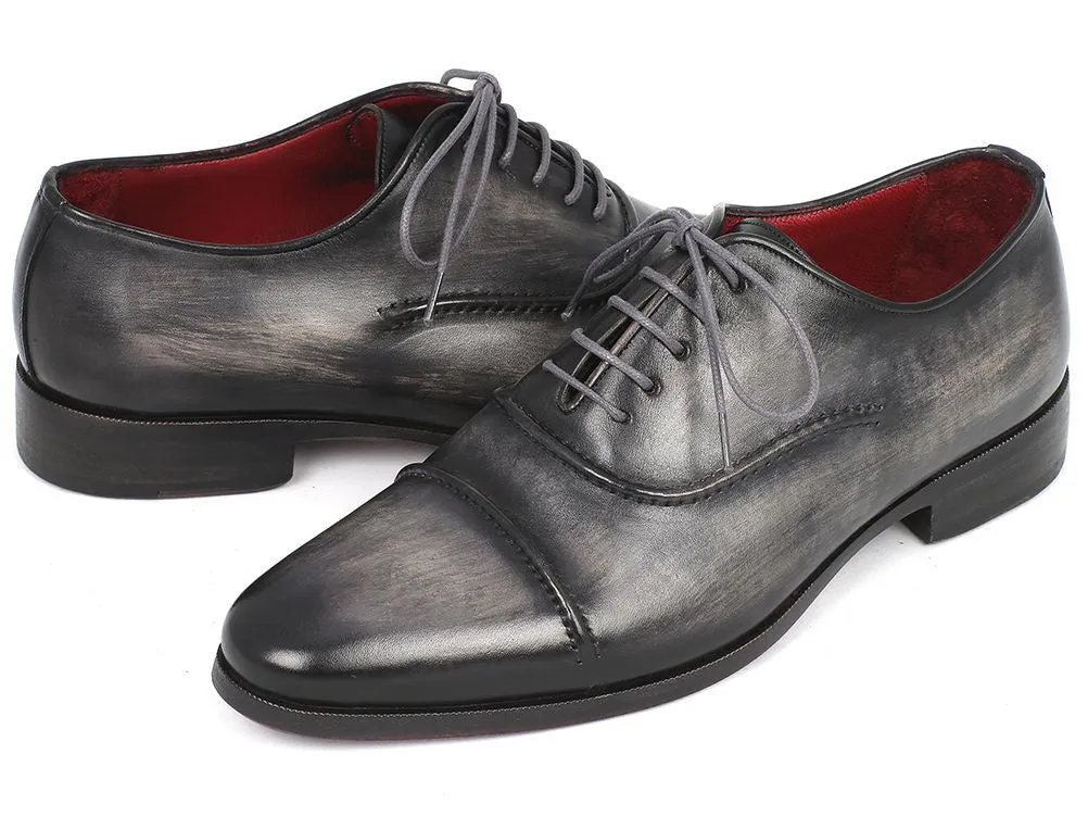 Paul Parkman Schuhe Paul Parkman Herrenhandbemalte Cap-Toe-Leder-Oxfords in Grau & Schwarz