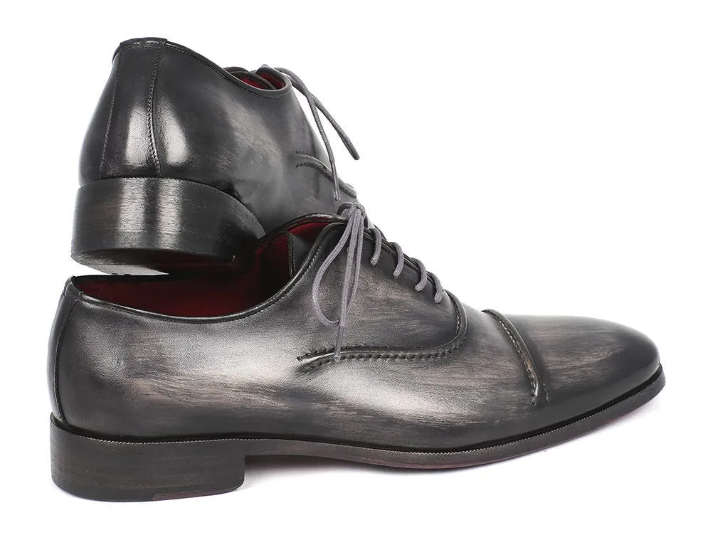 Paul Parkman Schuhe Paul Parkman Herrenhandbemalte Cap-Toe-Leder-Oxfords in Grau & Schwarz