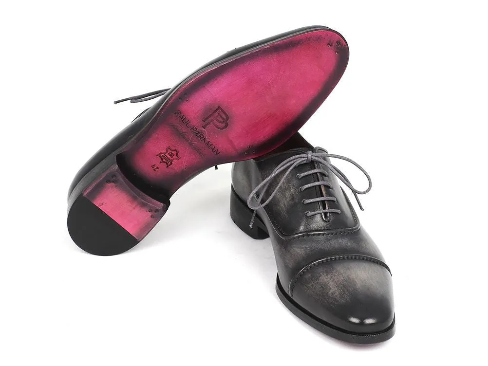 Paul Parkman Schuhe Paul Parkman Herrenhandbemalte Cap-Toe-Leder-Oxfords in Grau & Schwarz