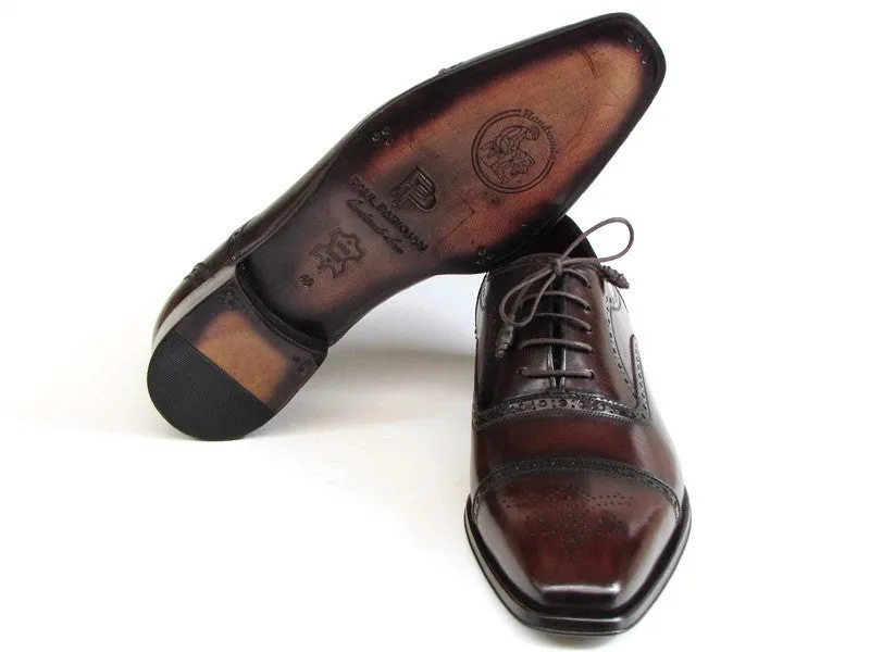 Paul Parkman Schuhe Paul Parkman Herrenhandbemalte Leder-Captoe-Oxfords in Bordeaux & Braun