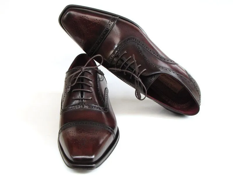 Paul Parkman Schuhe Paul Parkman Herrenhandbemalte Leder-Captoe-Oxfords in Bordeaux & Braun