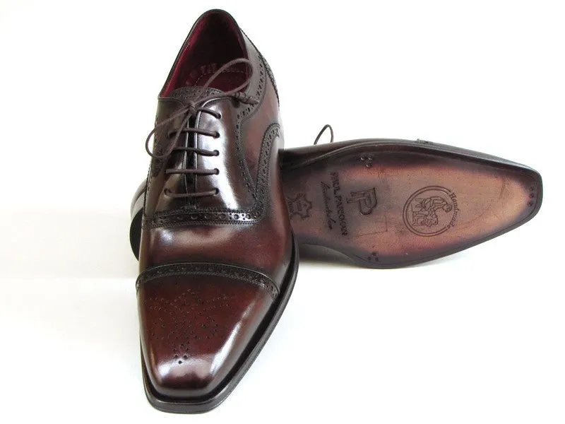 Paul Parkman Schuhe Paul Parkman Herrenhandbemalte Leder-Captoe-Oxfords in Bordeaux & Braun