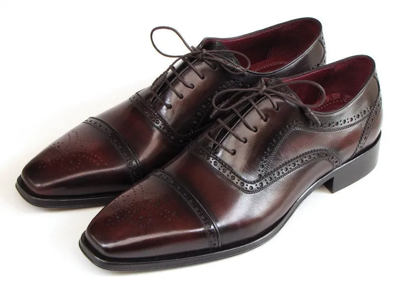 Paul Parkman Schuhe Paul Parkman Herrenhandbemalte Leder-Captoe-Oxfords in Bordeaux & Braun