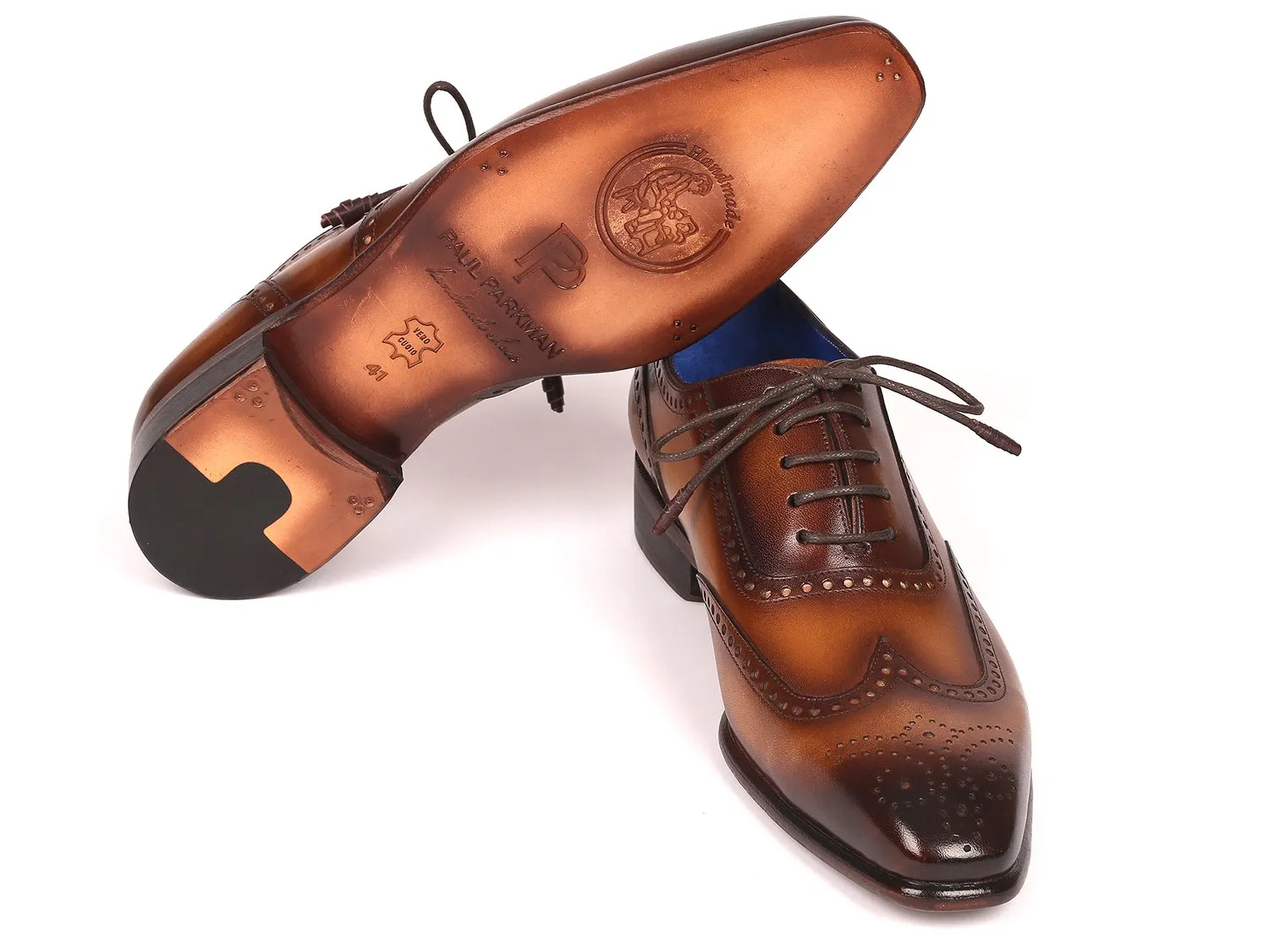 Paul Parkman Schuhe Paul Parkman Herren Handgefertigte Wingtip Oxfords in Braun