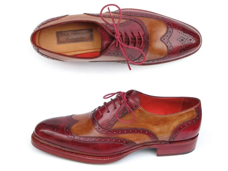 Paul Parkman Schuhe Paul Parkman Herren-Leder-Wingtips in Kamele & Bordeaux