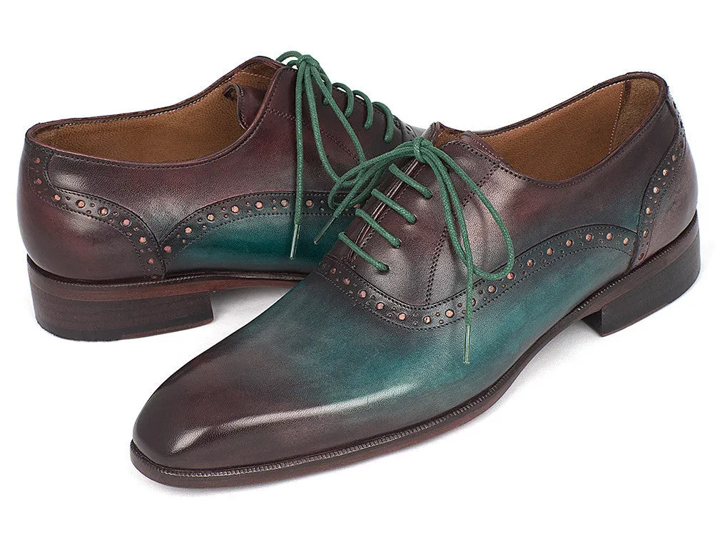 Paul Parkman Schuhe Paul Parkman Herren Oxfords mit Glattem Vorderteil in Grün & Bordeaux