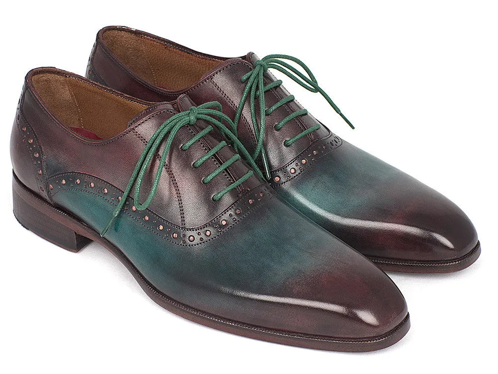 Paul Parkman Schuhe Paul Parkman Herren Oxfords mit Glattem Vorderteil in Grün & Bordeaux
