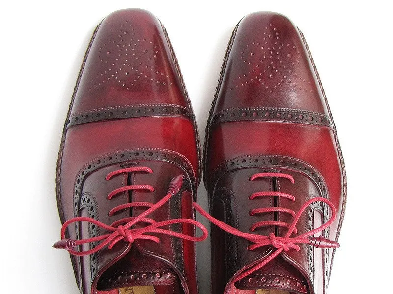 Paul Parkman Schuhe Paul Parkman Herren Seitlich Handgenähte Leder Cap-Toe Oxfords in Rot / Bordeaux