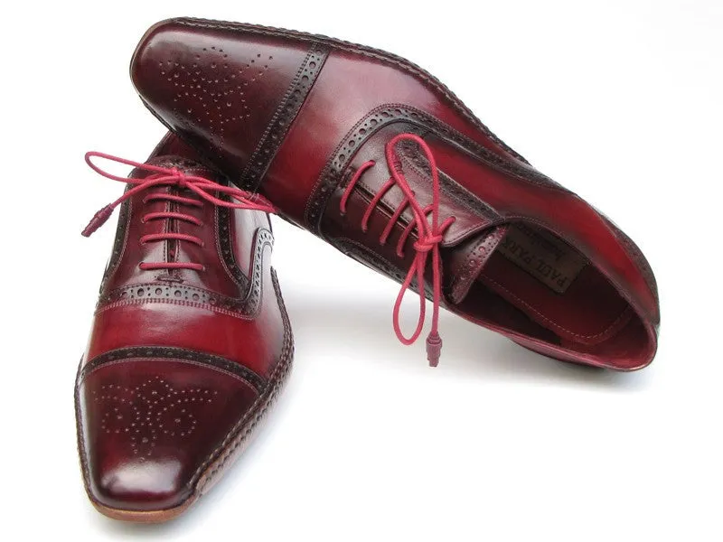 Paul Parkman Schuhe Paul Parkman Herren Seitlich Handgenähte Leder Cap-Toe Oxfords in Rot / Bordeaux