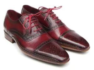 Paul Parkman Schuhe Paul Parkman Herren Seitlich Handgenähte Leder Cap-Toe Oxfords in Rot / Bordeaux