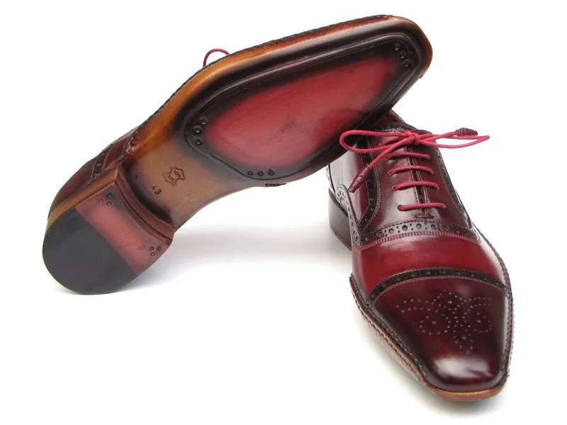 Paul Parkman Schuhe Paul Parkman Herren Seitlich Handgenähte Leder Cap-Toe Oxfords in Rot / Bordeaux