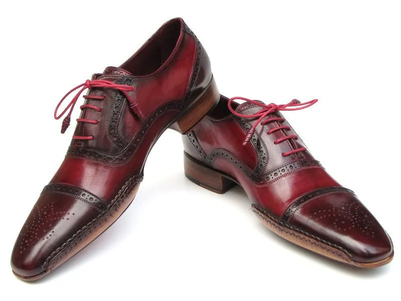 Paul Parkman Schuhe Paul Parkman Herren Seitlich Handgenähte Leder Cap-Toe Oxfords in Rot / Bordeaux