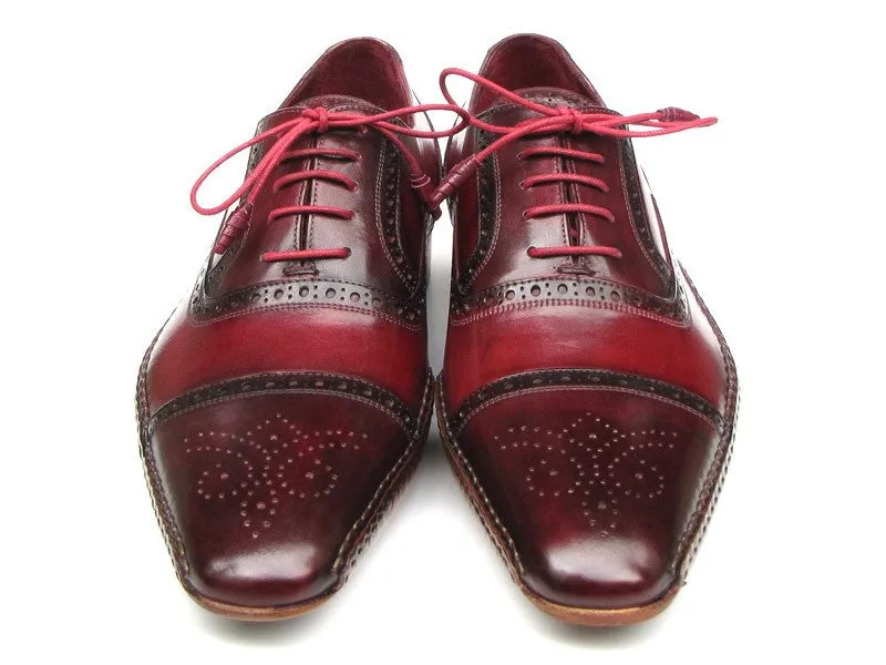 Paul Parkman Schuhe Paul Parkman Herren Seitlich Handgenähte Leder Cap-Toe Oxfords in Rot / Bordeaux