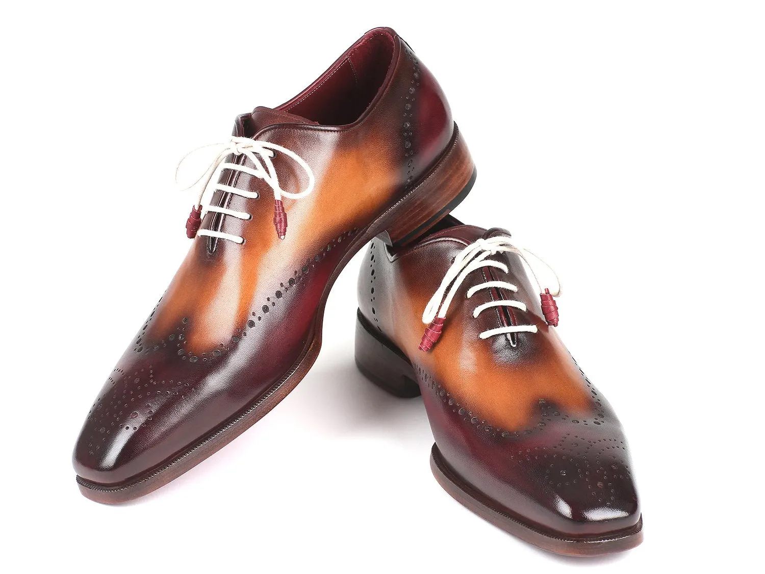 Paul Parkman Schuhe Paul Parkman Herren Wingtip Oxfords in Bordeaux & Kamel