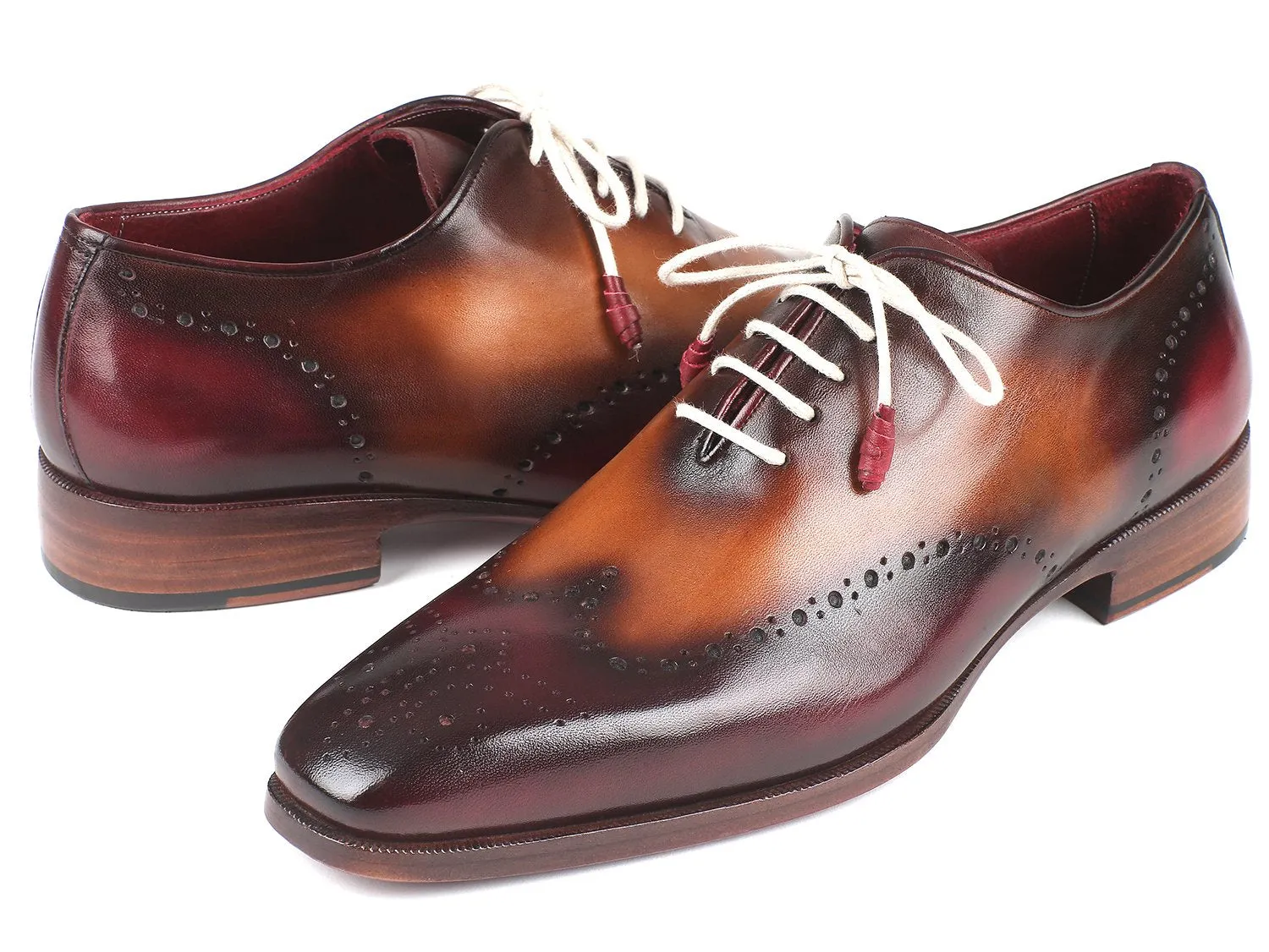 Paul Parkman Schuhe Paul Parkman Herren Wingtip Oxfords in Bordeaux & Kamel