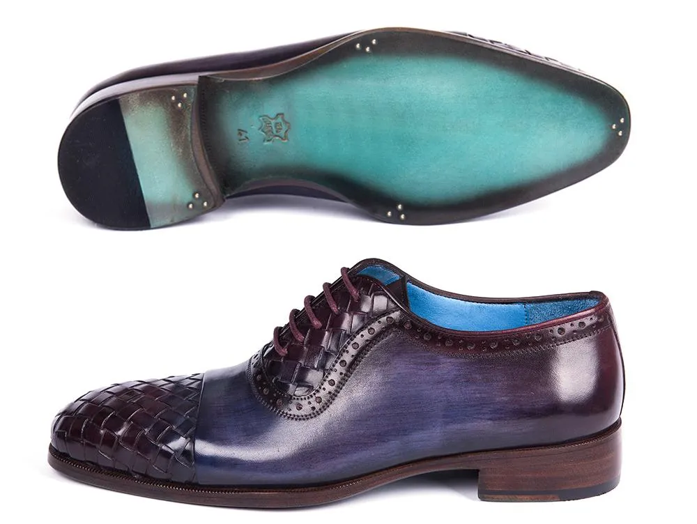 Paul Parkman Schuhe Paul Parkman Herren Geflochtene Leder Cap-Toe Oxfords in Marineblau & Lila