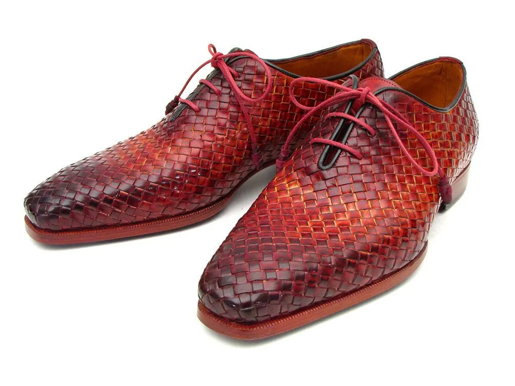 Paul Parkman Schuhe Paul Parkman Herren Oxfords aus gewebtem Leder in Bordeaux & Tabak