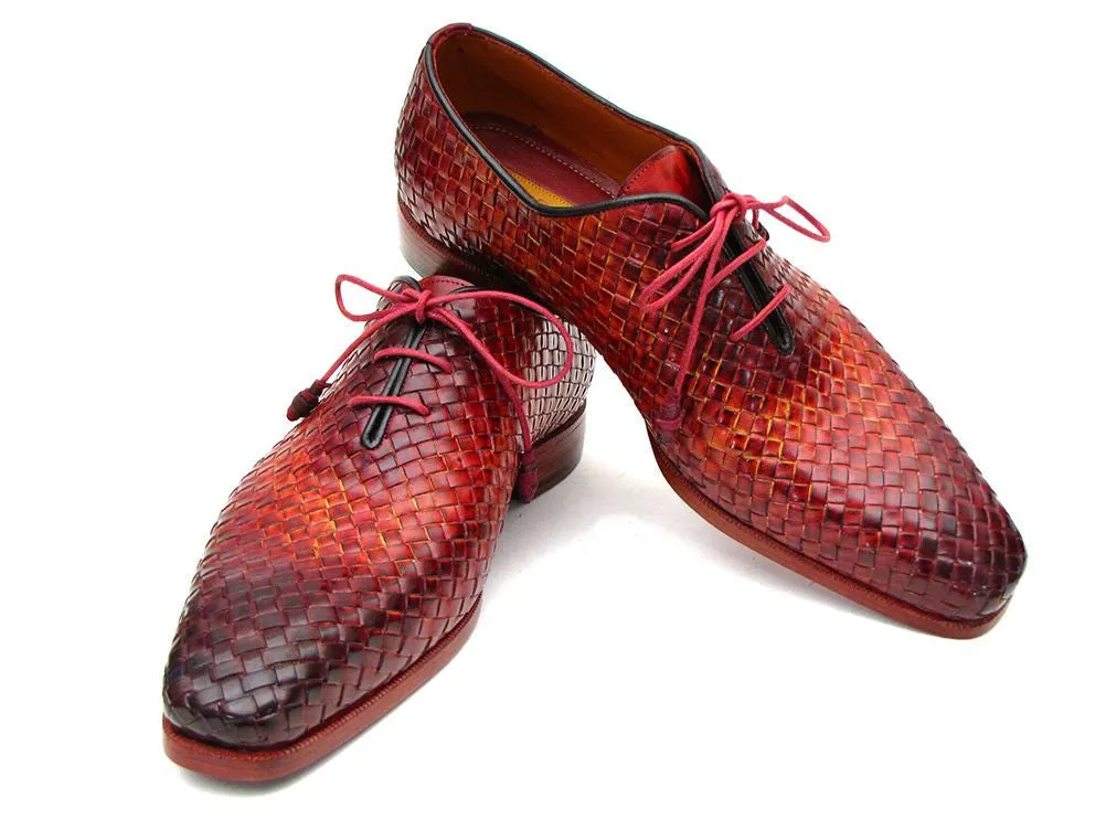 Paul Parkman Schuhe Paul Parkman Herren Oxfords aus gewebtem Leder in Bordeaux & Tabak