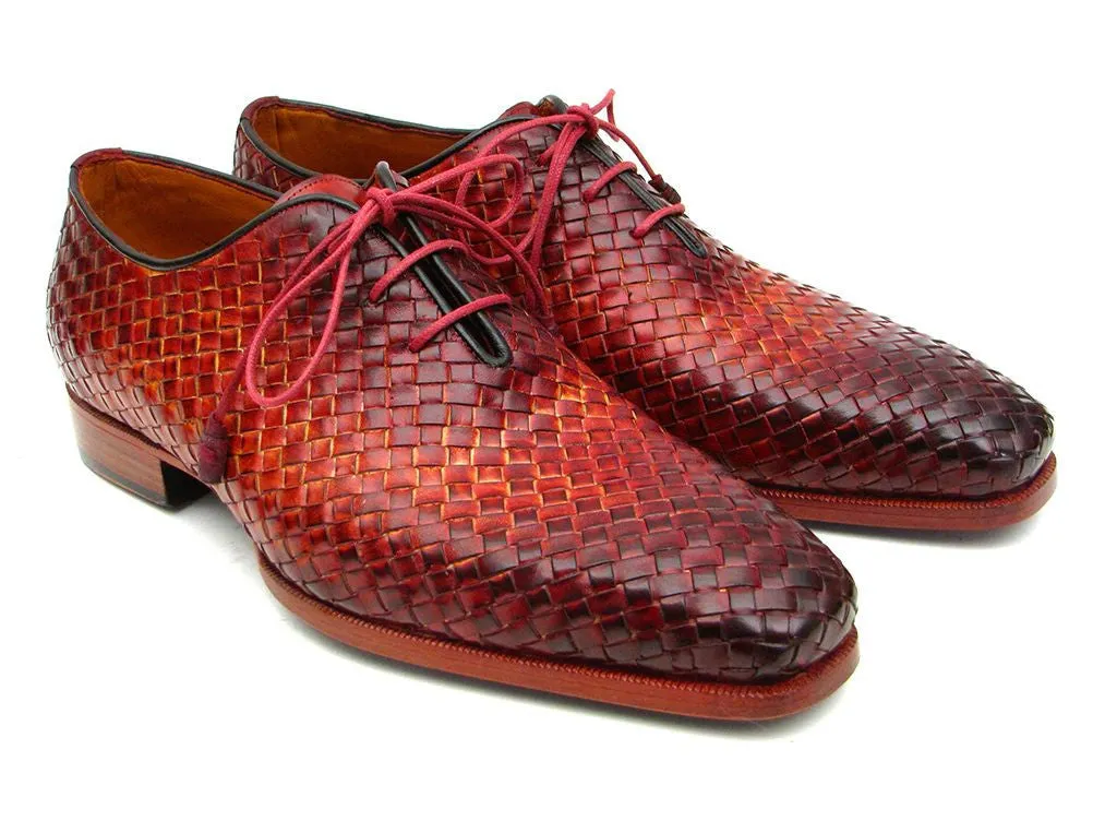 Paul Parkman Schuhe Paul Parkman Herren Oxfords aus gewebtem Leder in Bordeaux & Tabak