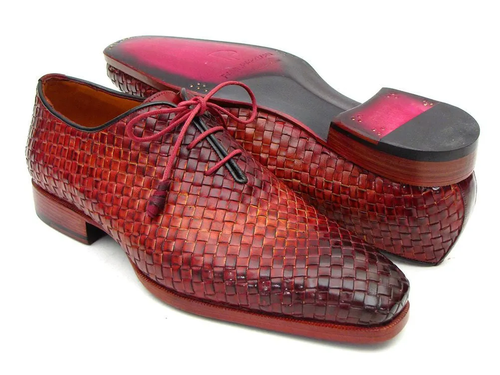 Paul Parkman Schuhe Paul Parkman Herren Oxfords aus gewebtem Leder in Bordeaux & Tabak
