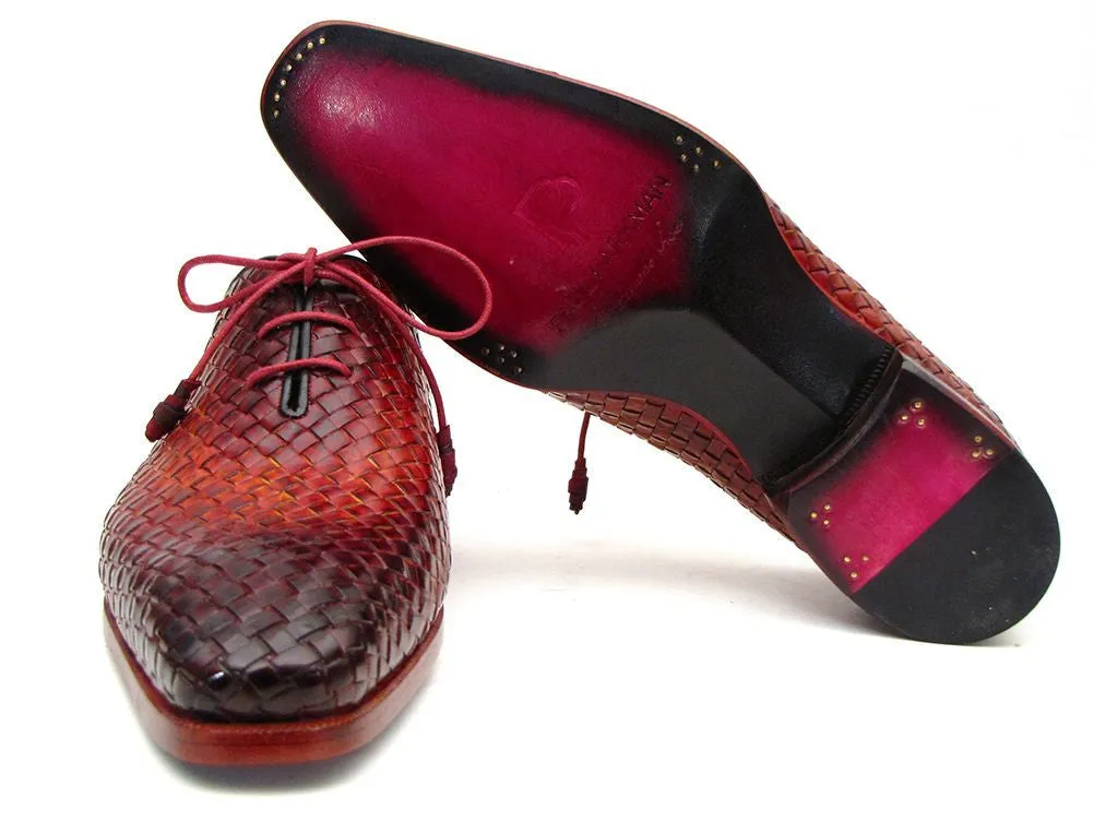 Paul Parkman Schuhe Paul Parkman Herren Oxfords aus gewebtem Leder in Bordeaux & Tabak