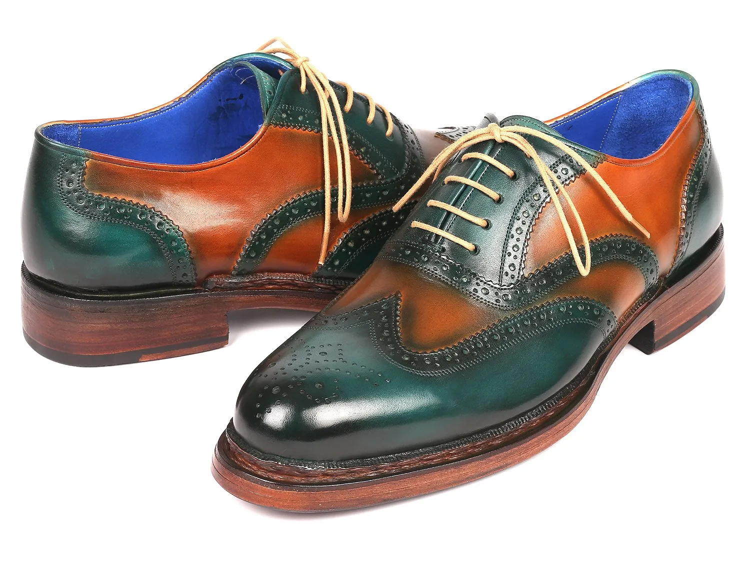 Paul Parkman Schuhe Paul Parkman Wingtip Oxfords Goodyear durchgenäht in Grün & Tabak