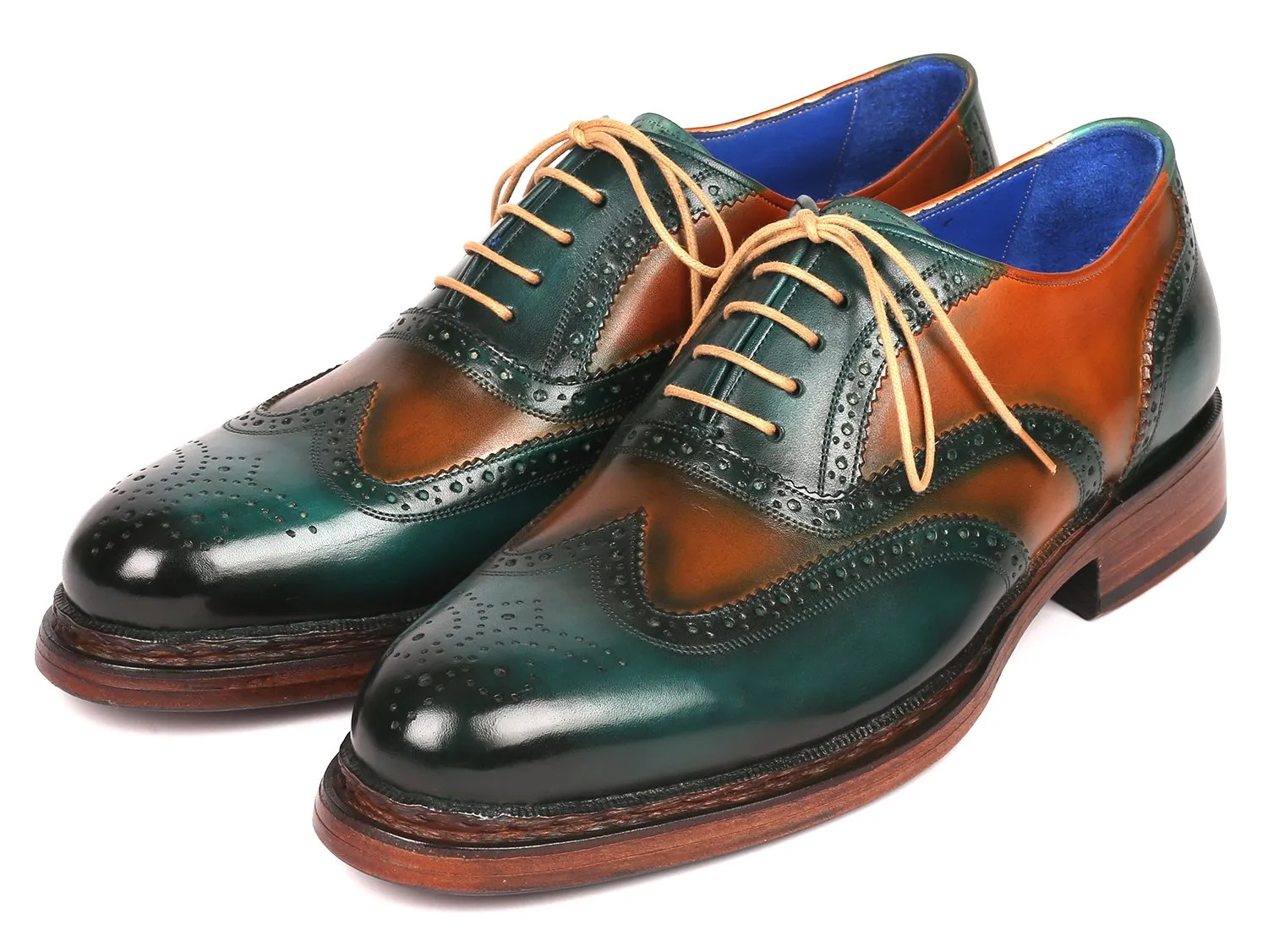Paul Parkman Schuhe Paul Parkman Wingtip Oxfords Goodyear durchgenäht in Grün & Tabak