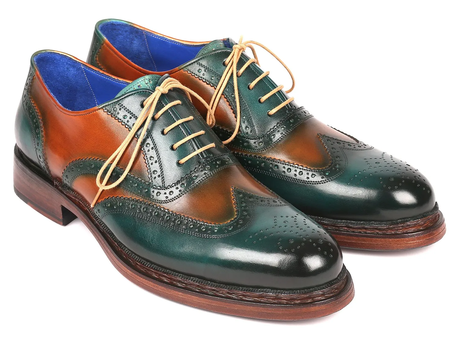 Paul Parkman Schuhe Paul Parkman Wingtip Oxfords Goodyear durchgenäht in Grün & Tabak