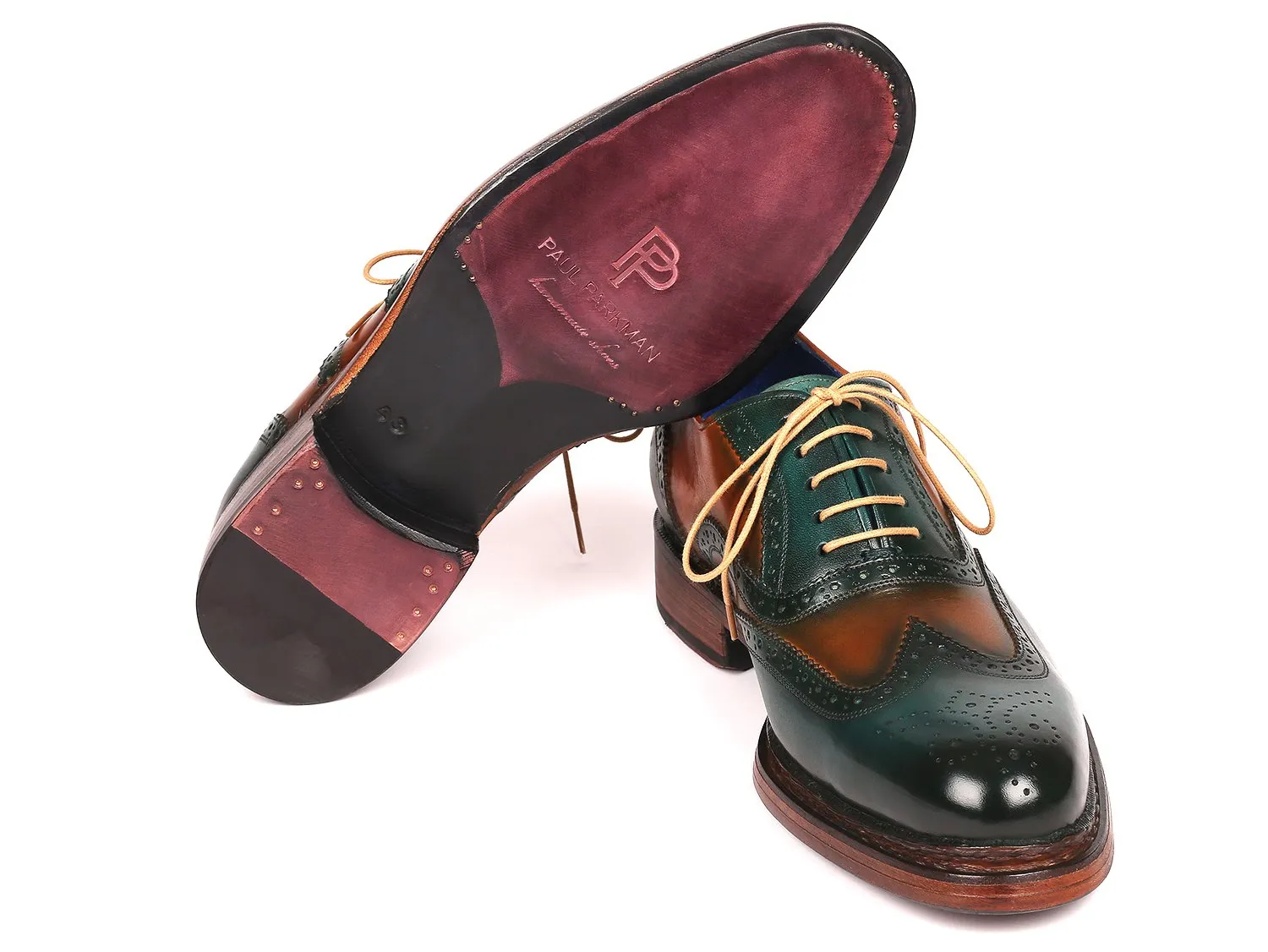 Paul Parkman Schuhe Paul Parkman Wingtip Oxfords Goodyear durchgenäht in Grün & Tabak