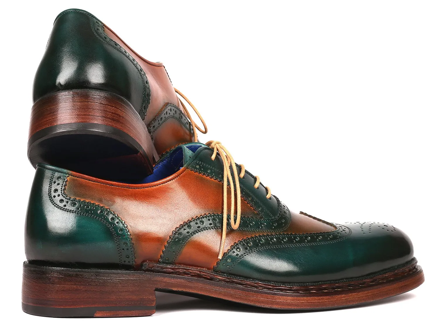 Paul Parkman Schuhe Paul Parkman Wingtip Oxfords Goodyear durchgenäht in Grün & Tabak