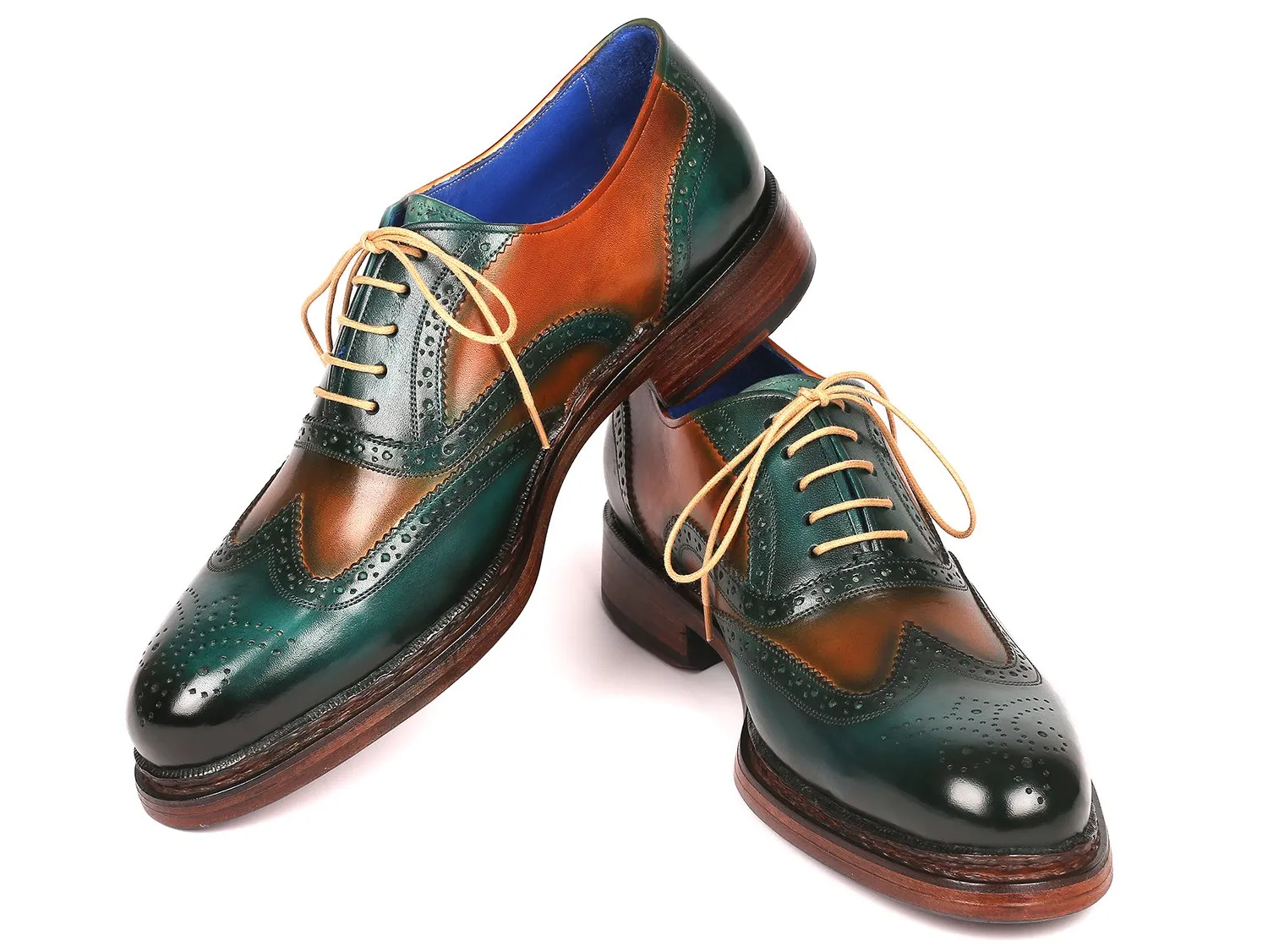 Paul Parkman Schuhe Paul Parkman Wingtip Oxfords Goodyear durchgenäht in Grün & Tabak