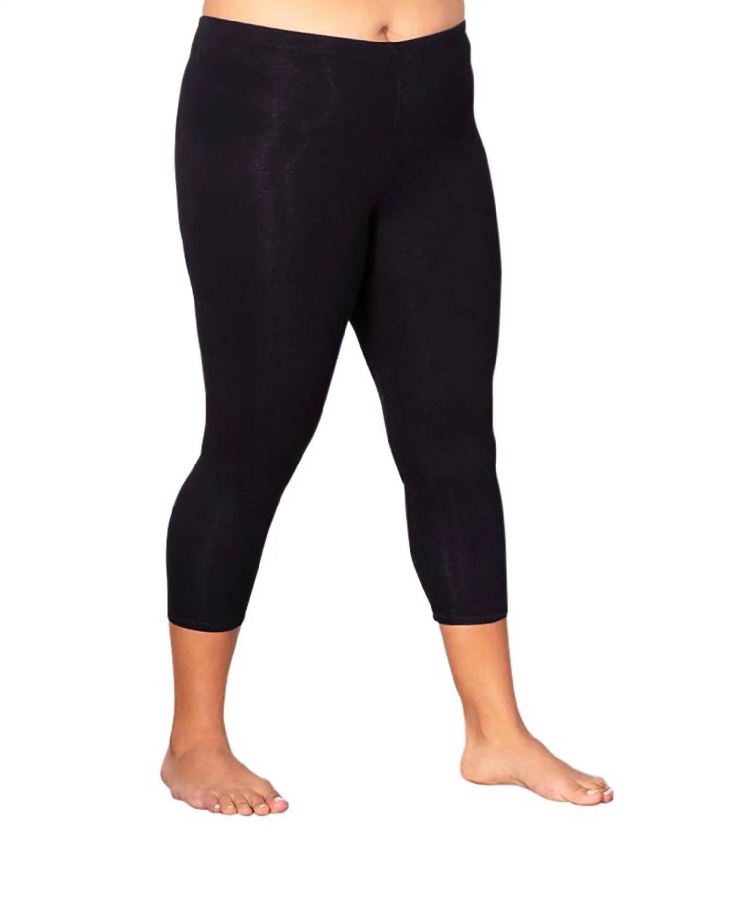 Plus Size Einfarbige Baumwoll-Capri-Leggings in Schwarz