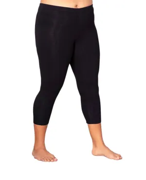 Plus Size Einfarbige Baumwoll-Capri-Leggings in Schwarz