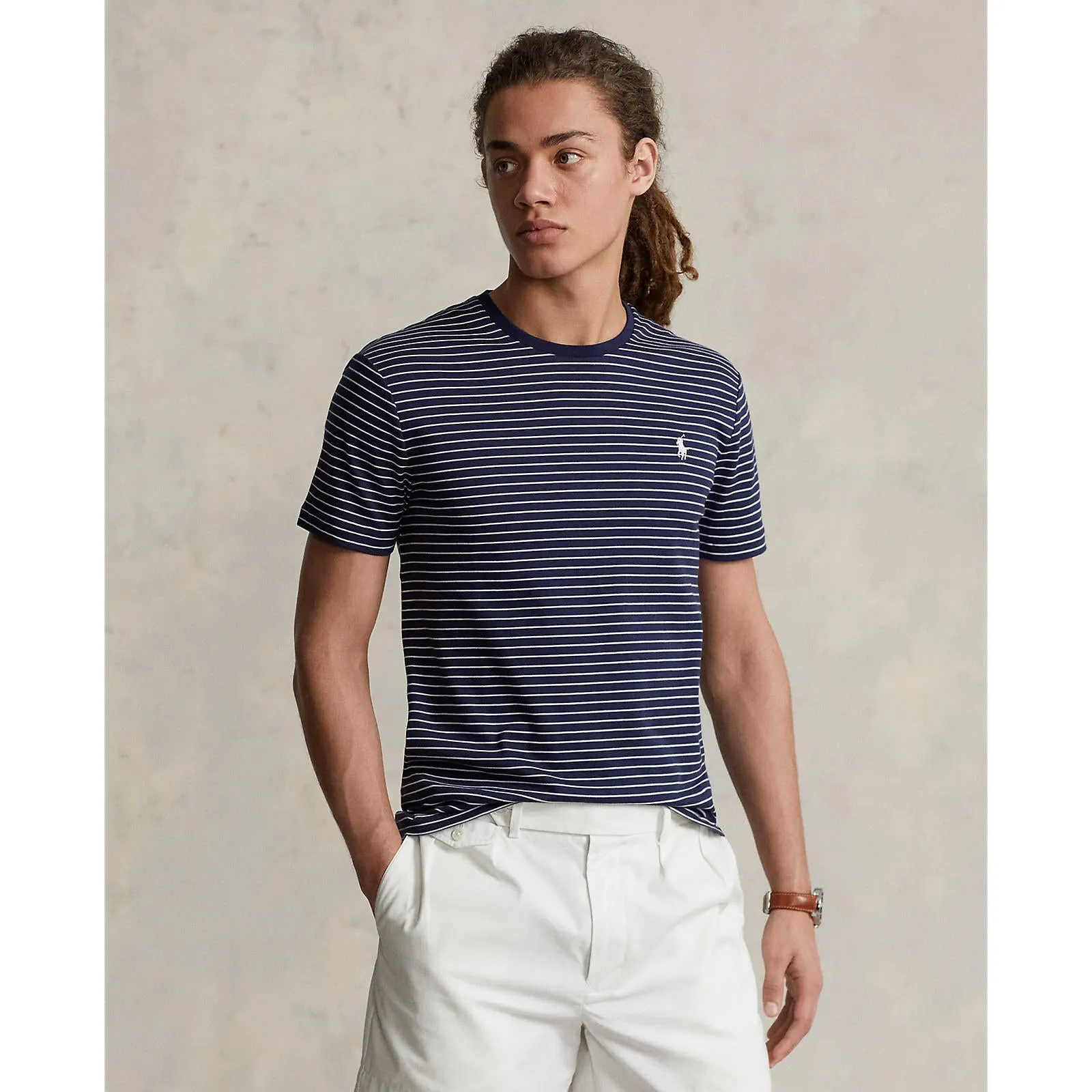 Polo Ralph Lauren - Maßgeschneidertes Slim Fit T-Shirt aus weicher Baumwolle - Französisch Marine/Weiß Polo Ralph Lauren Kleidung