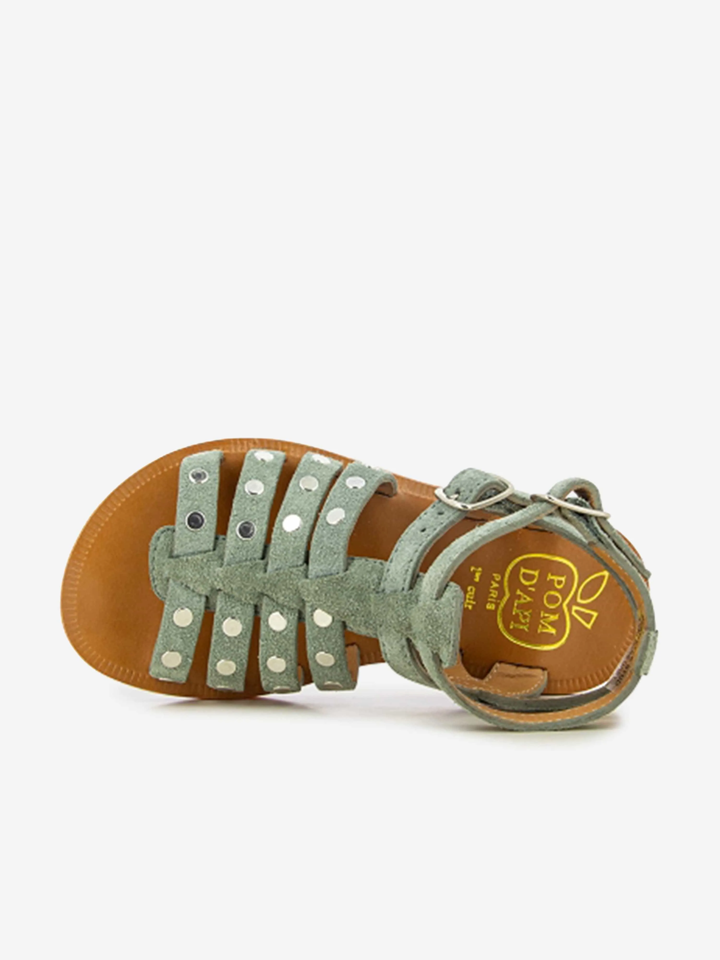Pom D'Api Mädchen Leder Plagette Nieten Sandalen in Grau