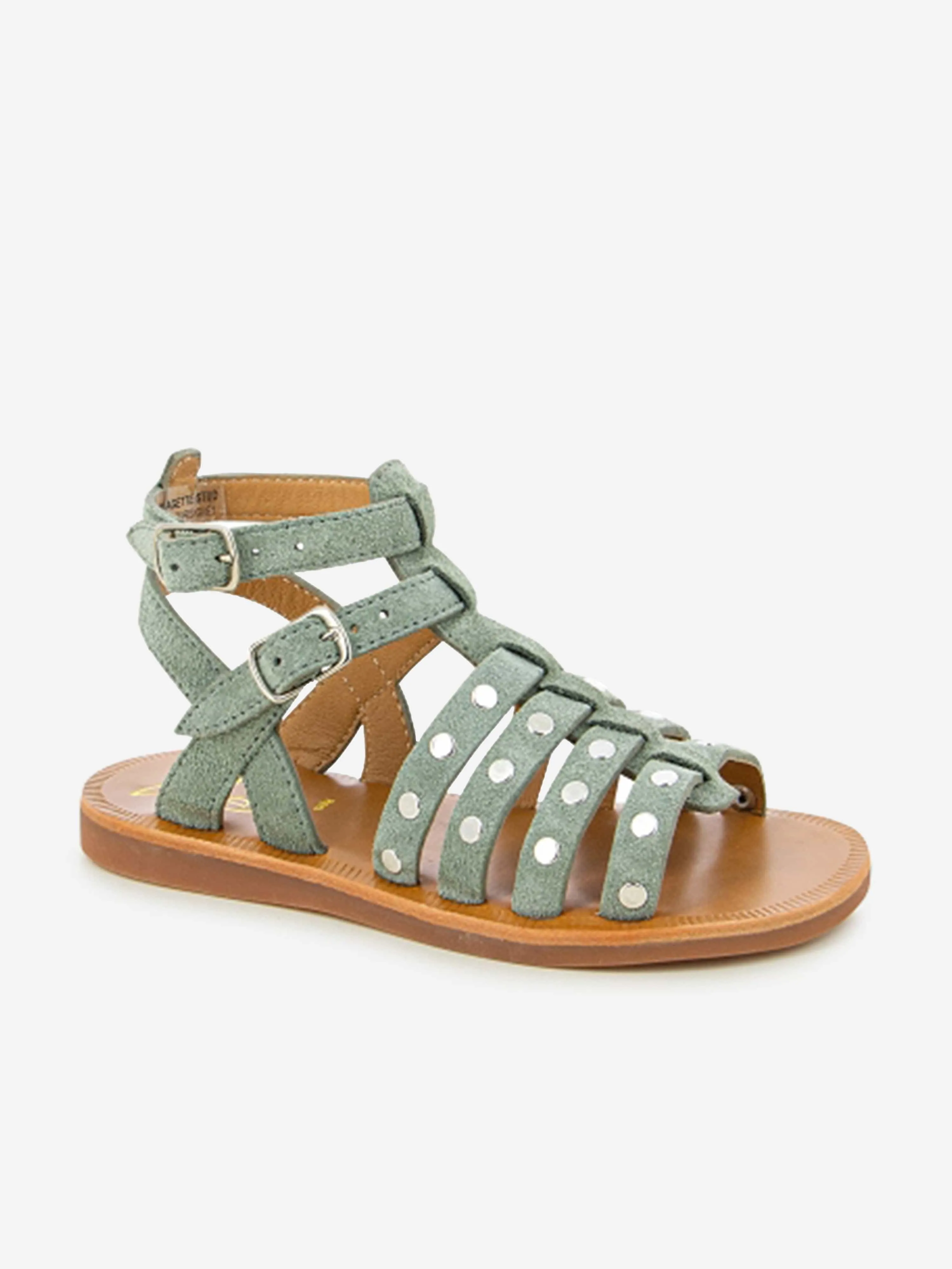 Pom D'Api Mädchen Leder Plagette Nieten Sandalen in Grau