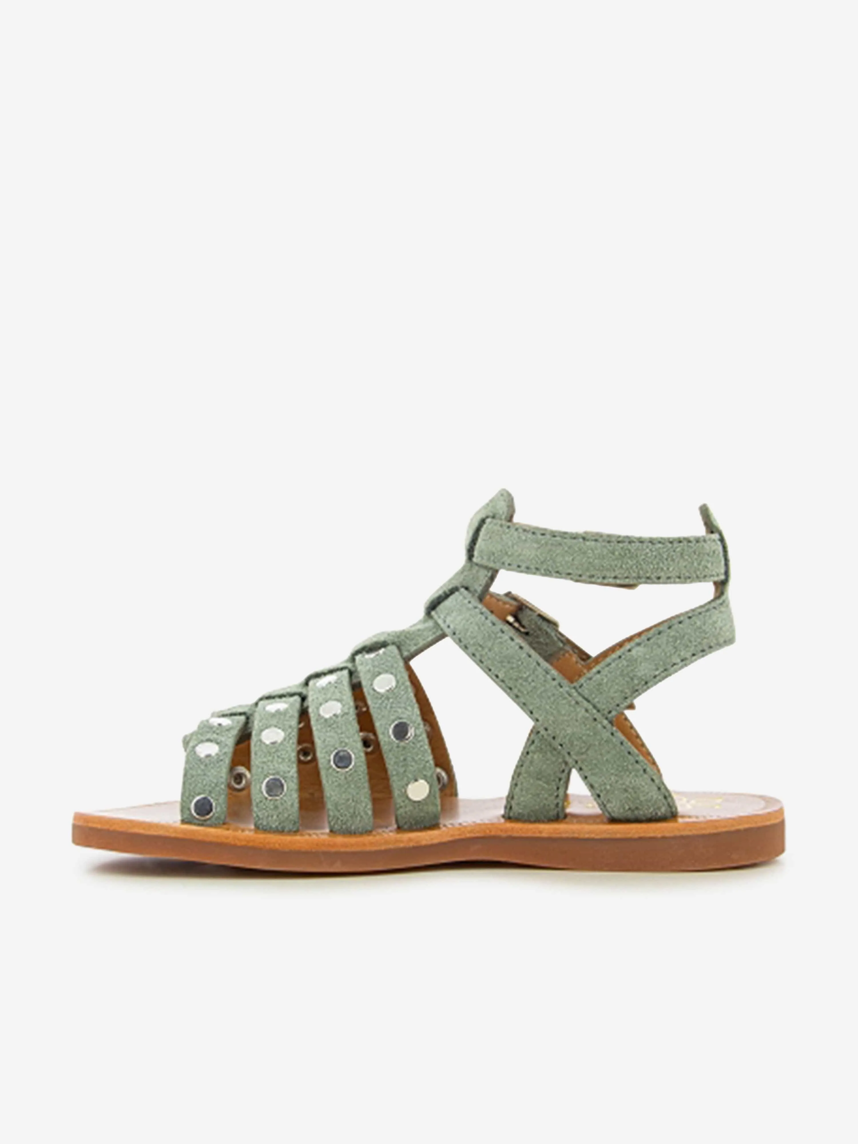 Pom D'Api Mädchen Leder Plagette Nieten Sandalen in Grau