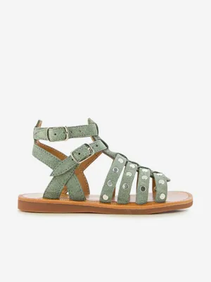 Pom D'Api Mädchen Leder Plagette Nieten Sandalen in Grau