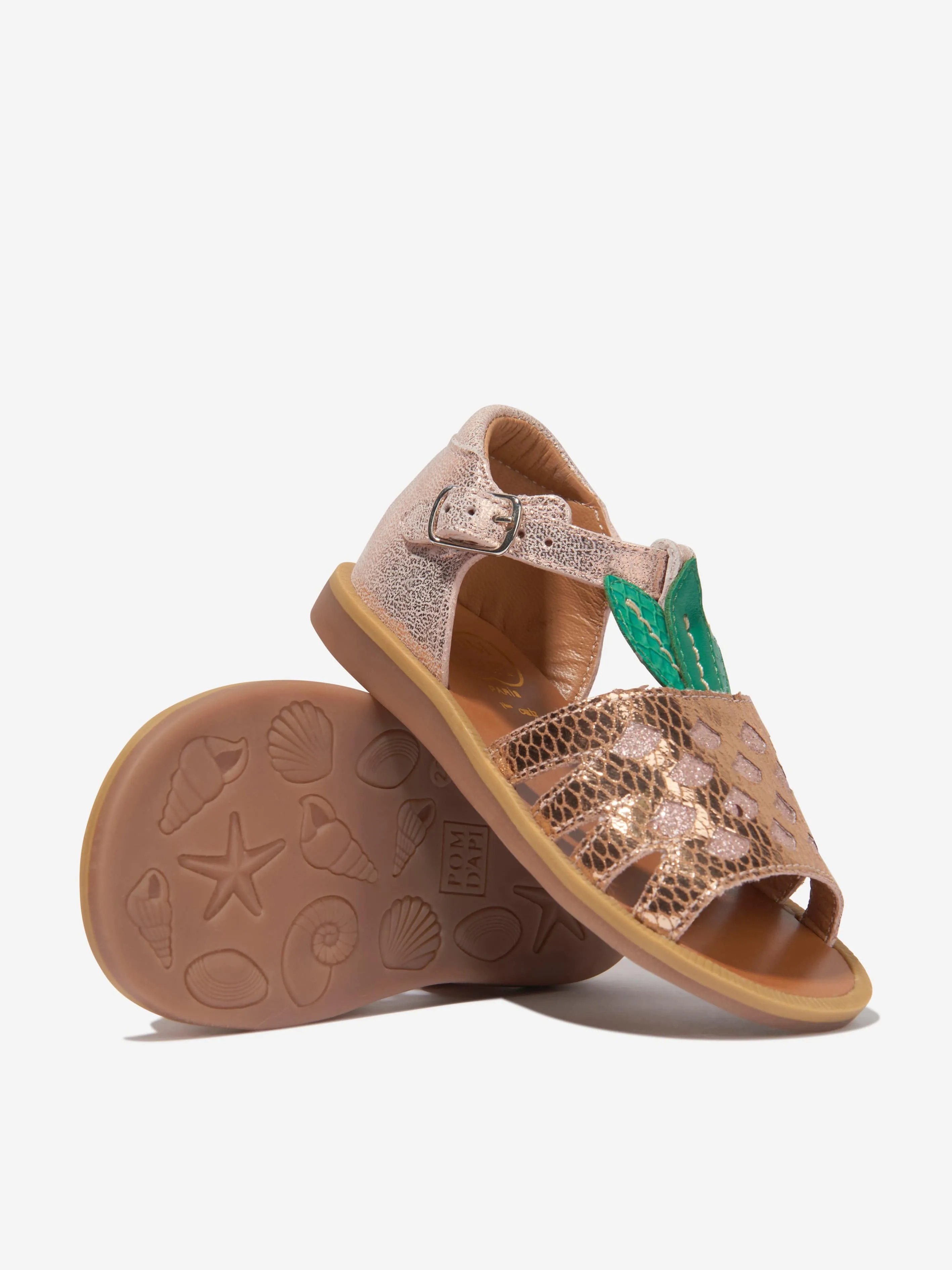 Pom D'Api Mädchen Leder Poppy Ananas Sandalen in Rosa