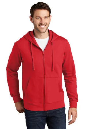 Port & Company Herren Fan Favorite Fleece Full-Zip Kapuzenpullover Hoodie mit Taschen - Leuchtendes Rot