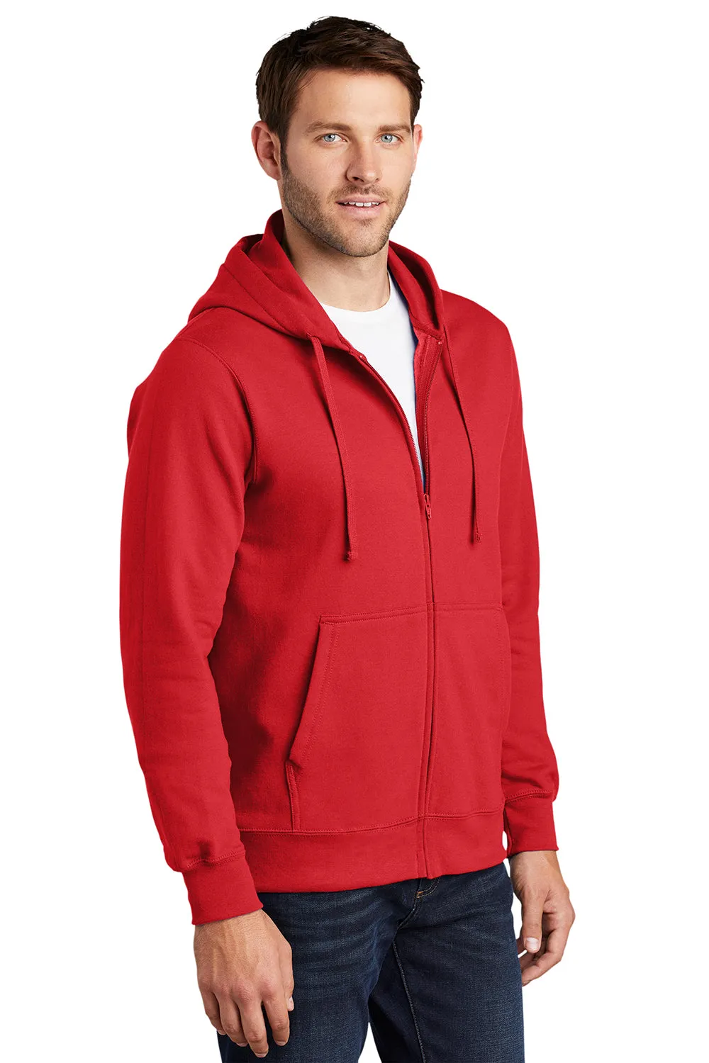 Port & Company Herren Fan Favorite Fleece Full-Zip Kapuzenpullover Hoodie mit Taschen - Leuchtendes Rot