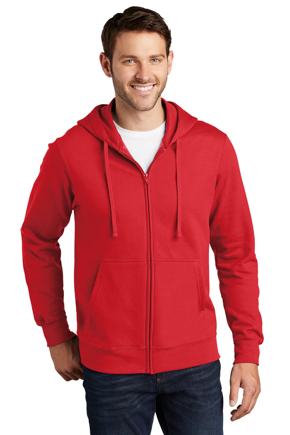 Port & Company Herren Fan Favorite Fleece Full-Zip Kapuzenpullover Hoodie mit Taschen - Leuchtendes Rot