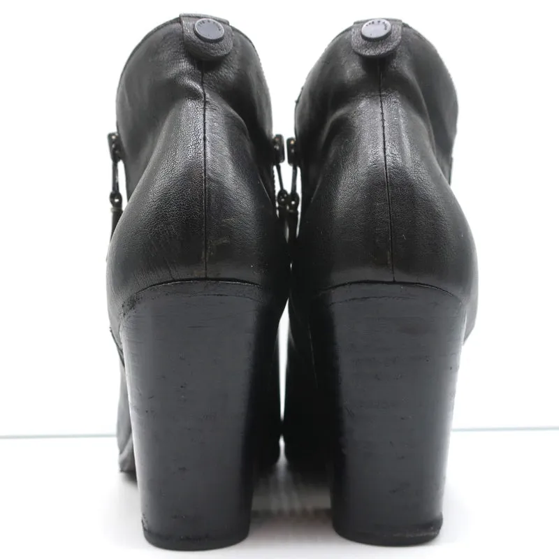 Rag & Bone Margot Seitlich mit Reißverschluss Stiefeletten Schwarz Leder Größe 37.5 High Heel Booties