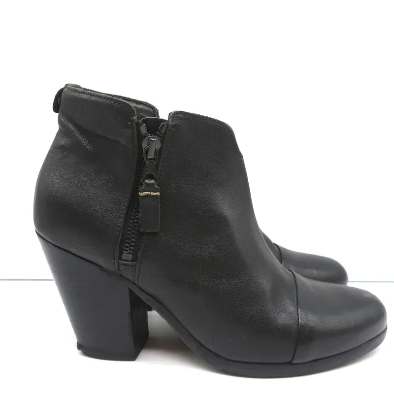 Rag & Bone Margot Seitlich mit Reißverschluss Stiefeletten Schwarz Leder Größe 37.5 High Heel Booties