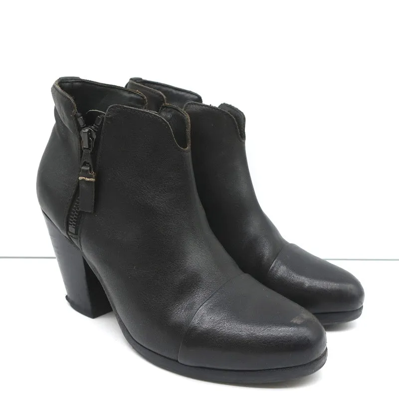 Rag & Bone Margot Seitlich mit Reißverschluss Stiefeletten Schwarz Leder Größe 37.5 High Heel Booties